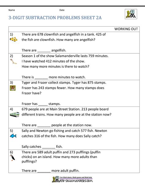 3 digit subtraction word problems.